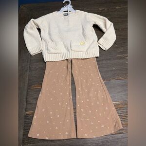 DKNY Girl’s 2Pc Wide Leg Pants Set Light Weight Sweater Tan Off White
NWOT